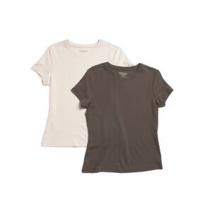 ADRIENNE VITTADINI Oat 2pk Short Sleeve Ponte Crew Neck Tops